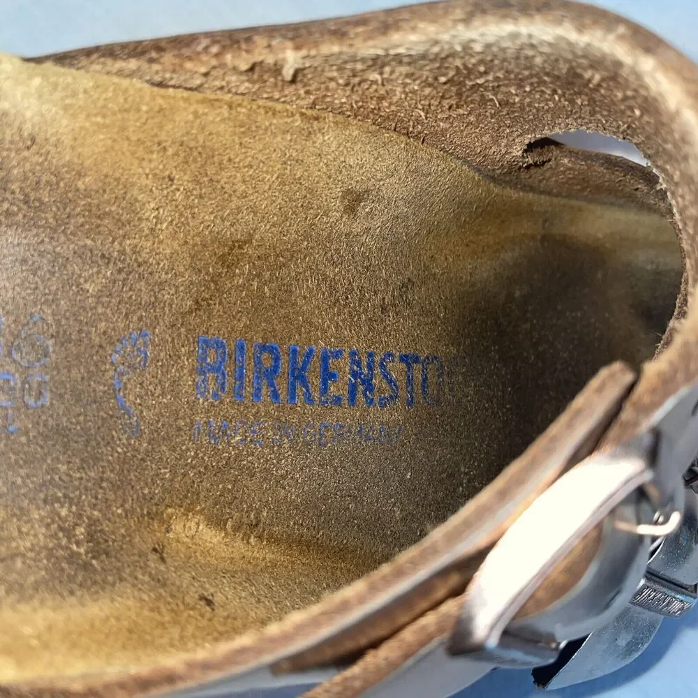 Birkenstocks Womens Footbed Sandals Size 5 M Pink Leather Buckle Cross Straps